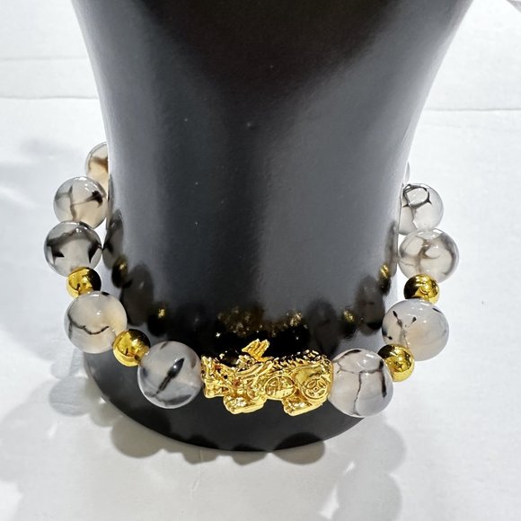 10mm Polished Dragon Vein Pixiu Dragon Spacer Protection Stretch Bracelet - Picture 4 of 9